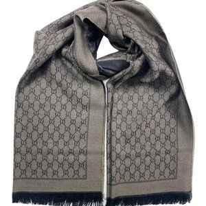 NWT Rare Brown-Grey Gucci Large Wool Signature GG Jacquard Scarf Sale